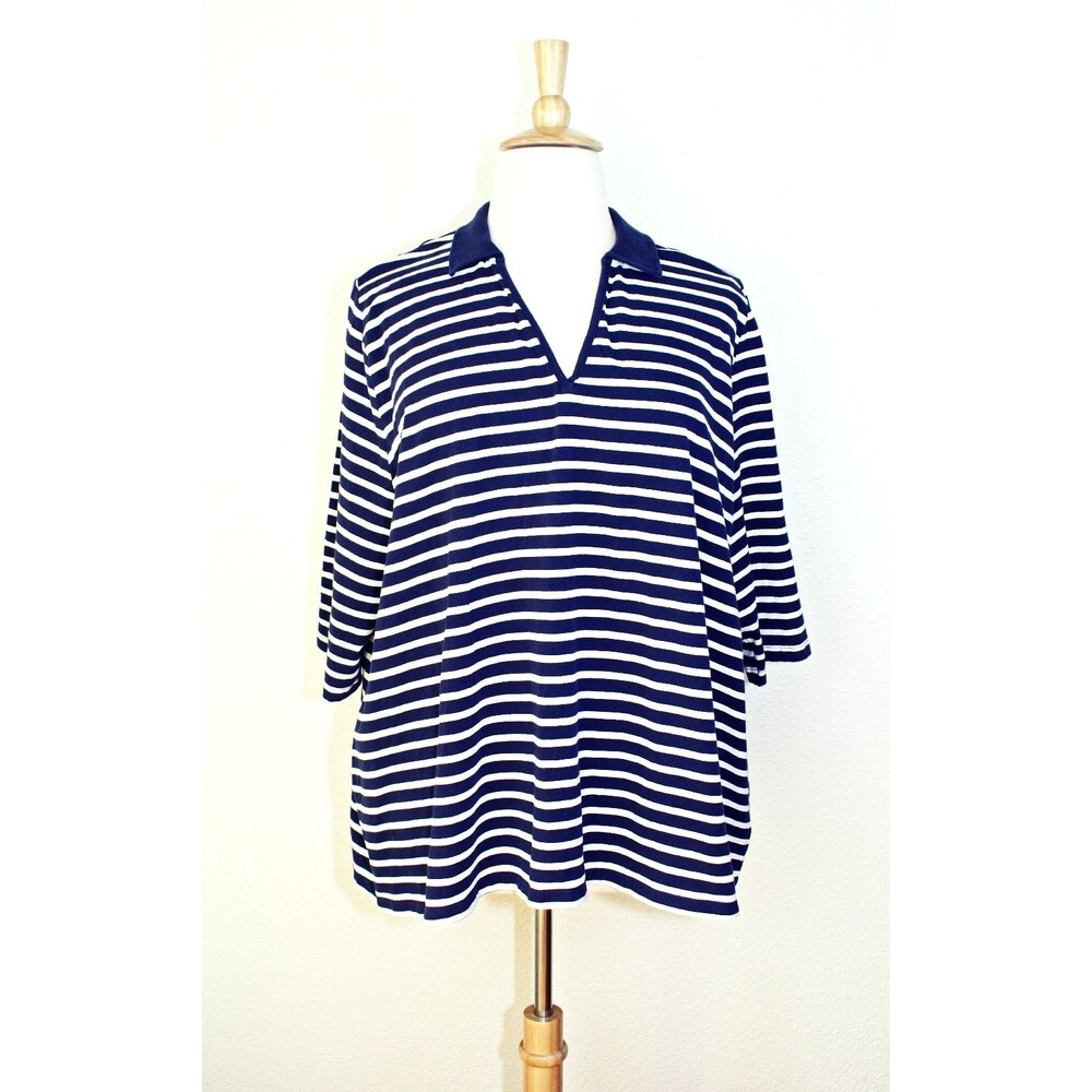 Nautical Sailor Chic ULLA POPKEN Knit Tunic Top Sz. 28/30 Navy White Stripes #04